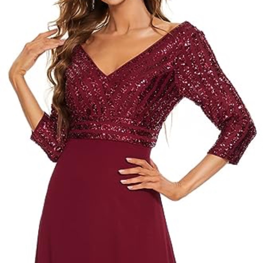 Burgundy Long Sleeve Sequin Evening Dress Size 12